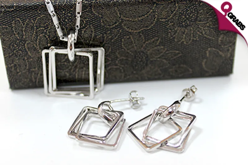 From QR39, Think Outside the Box with Linked Squares Jewelry Sets - Choose from Silver or Rose Gold! (Up to QR178 Value)